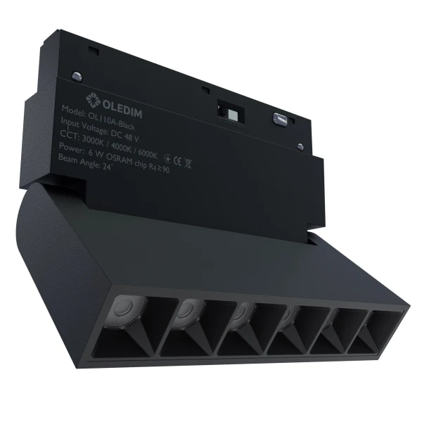 Магнитный трековый светильник поворотный черный OLEDIM OL110A 6W 3000K