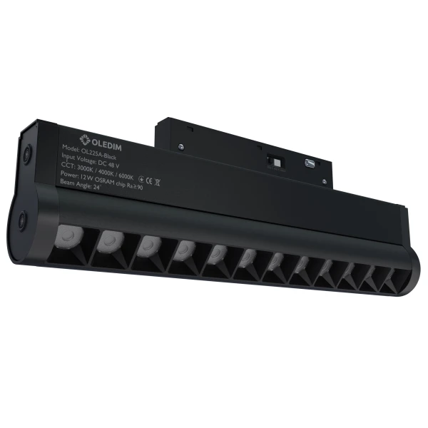 Магнитный трековый светильник поворотный черный OLEDIM OL225A 12W 3ССT (3000K, 4000K, 6000K)