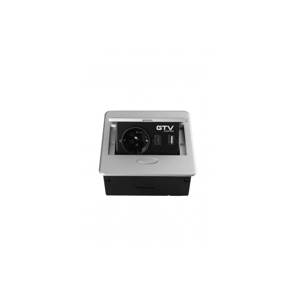 Вбудована меблева розетка GTV AVARO, 1x розетка Schuko, USB A+C, кабель 1,5 м, срібний (AE-PB1SAVA-53N)