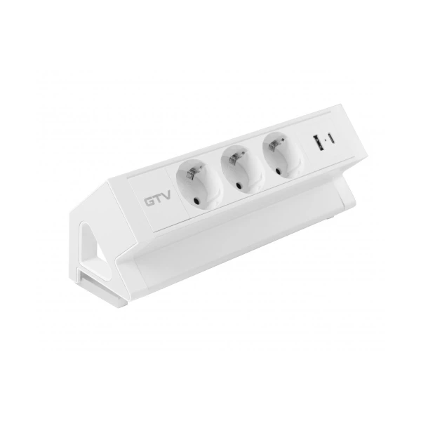 Мебельная розетка BASCO, 3хSHUKO, USB A+C, кабель 1.5 м, белый