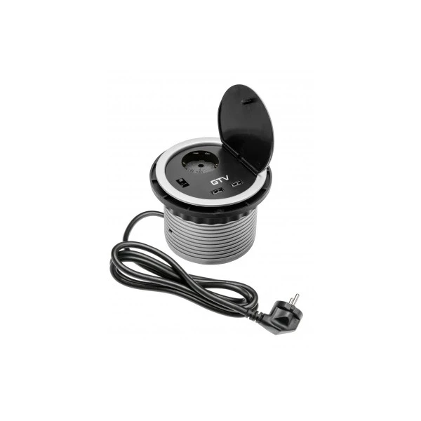 Подовжувач GTV для офісу (врізний) CHARGER, 1 розетка schucko, 2xUSB 5V 2A, кабель 1,5м (AE-BPW1S2UCH-80)