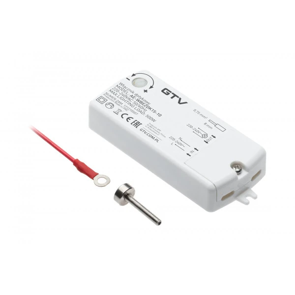 Сенсорний вимикач під гвинт GTV, білий, AE-WBEZDK15-10, 230V, MAX.500W, кабель 2м