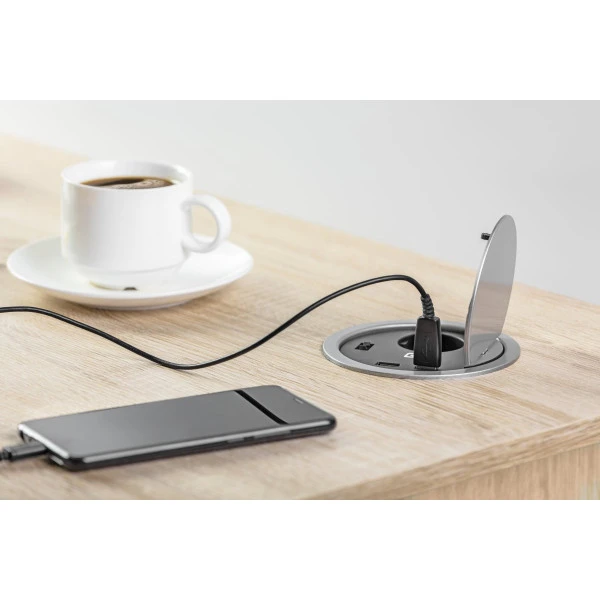 Подовжувач GTV для офісу (врізний) CHARGER, 1 розетка schucko, 2xUSB 5V 2A, кабель 1,5м (AE-BPW1S2UCH-80)