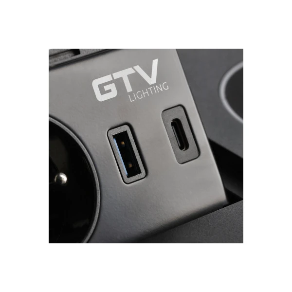 Мебельная розетка AVARO PLUS, 1хSHUKO, USB A+C, индукционное зарядное устройство 5 Вт, кабель 1.5 м, черный