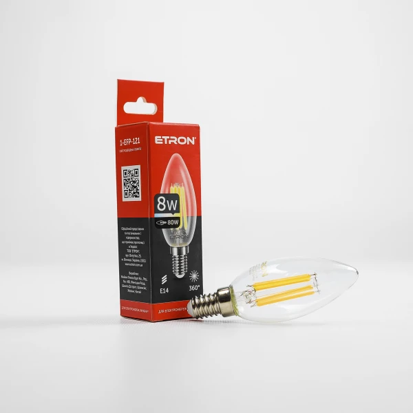 Лампа світлодіодна ETRON Filament Power 1-EFP-121 C37 E14 8W 3000K