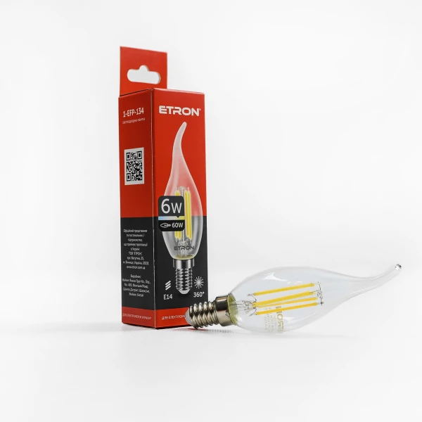 Лампа светодиодная ETRON Filament Power 1-EFP-134 C37 tailed E14 6W 4200К