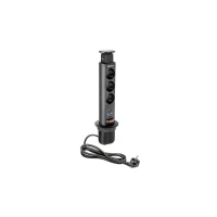 Подовжувач врізний в стіл GTV AE-BPW3S60U-20, 60мм, 3 x гнізда SCHUCKO, 2xUSB 2,1A 5V, чорний