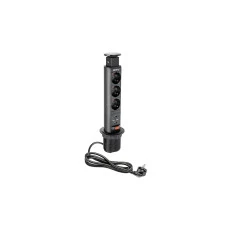 Подовжувач врізний в стіл GTV AE-BPW3S60U-20, 60мм, 3 x гнізда SCHUCKO, 2xUSB 2,1A 5V, чорний