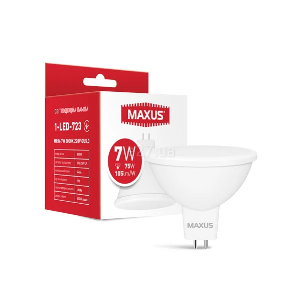 Лампа світлодіодна Maxus 1-LED-723 MR16 7W 3000K GU5.3