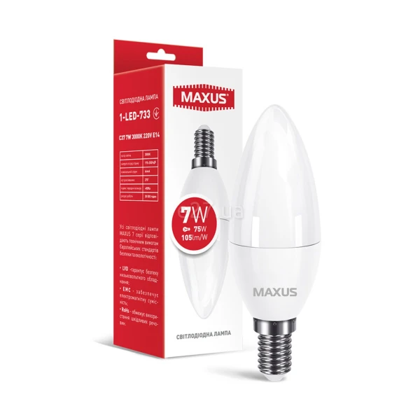 Лампа світлодіодна Maxus 1-LED-733 C37 7W 3000K E14