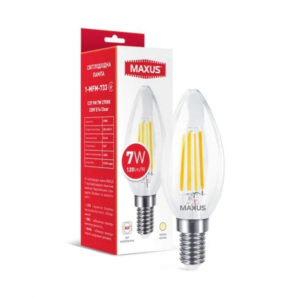 Лампа світлодіодна філаментна MAXUS C37 FM 7W 2700K 220V E14 Clear