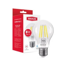 Лампа світлодіодна філаментна MAXUS A60 FM 8W 4100K 220V E27 Clear