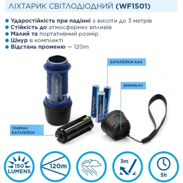 Фонарь ручной Westinghouse 3W LED WF1501 + 3xAAA /LR03 в комплекте