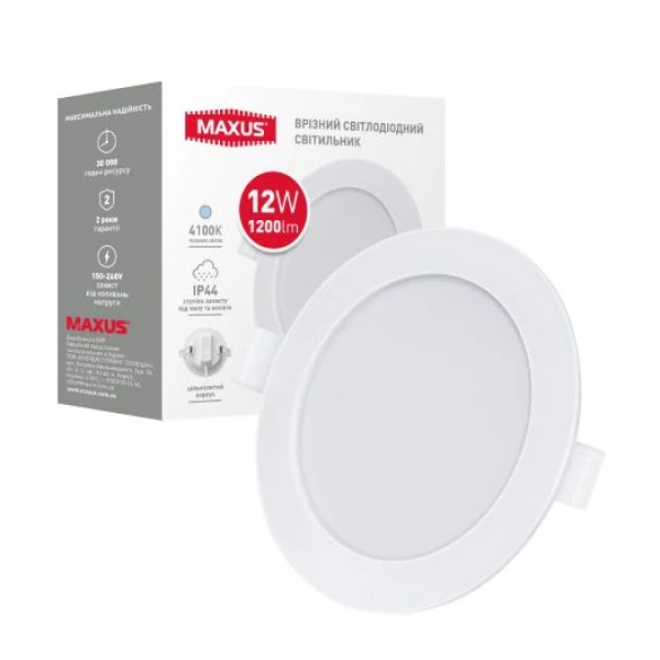 Точечный LED-светильник врезной 1-RDL-1241-IP MAXUS RDL 12W 4100K IP44