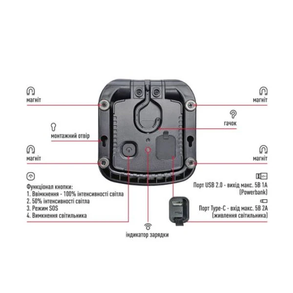 Прожектор світлодіодний акумуляторний переносний MAX-8W-RED-EM MAXUS Portable Emergency LED Light 8W 4100K IP65 5000mAh RED