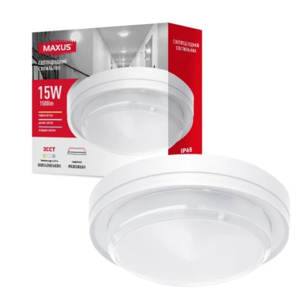 Світильник світлодіодний накладний MAXUS MBH 15W 3CCT IP65 WH Circle (1-MBH-15W-WHC)