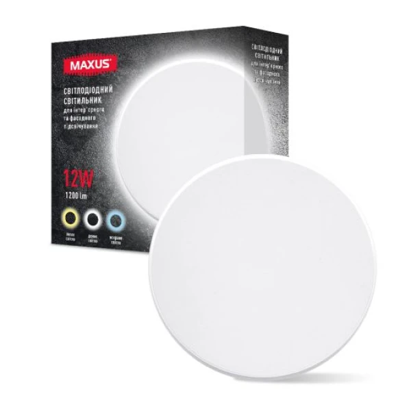 Світильник світлодіодний MAXUS MWL 12W 3CCT IP65 WH накладний Circle (1-MWL-12W-WHC)