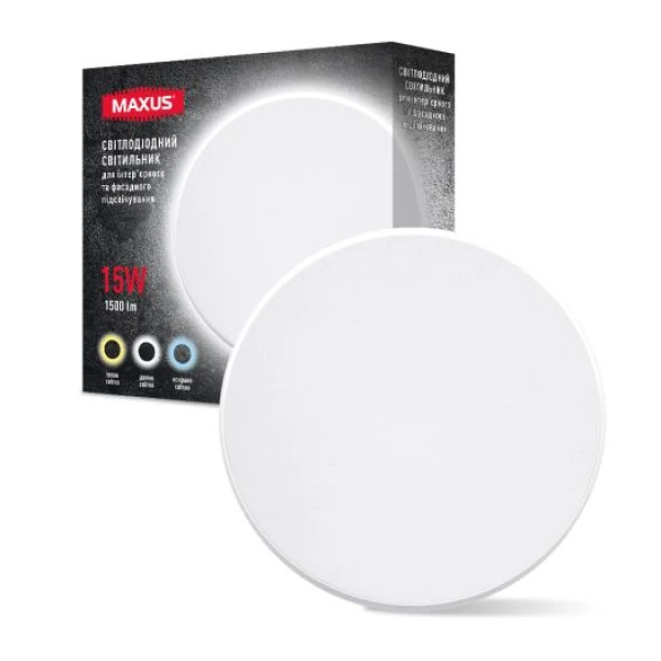 Светильник светодиодный MAXUS MWL 15W 3CCT IP65 WH накладной Circle (1-MWL-15W-WHC)