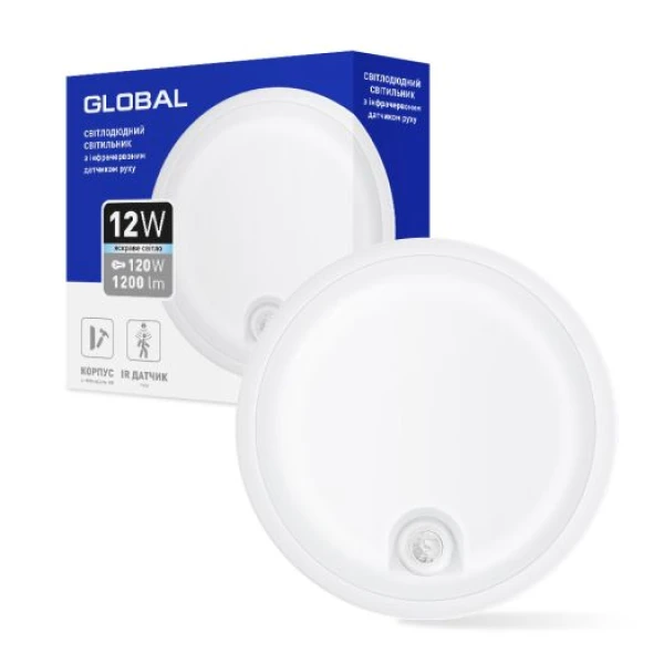 Світильник світлодіодний з датчиком руху накладний GLOBAL GBH 02 12W 5000K circle PIR (1-GBH-02-1250-C-PIR)