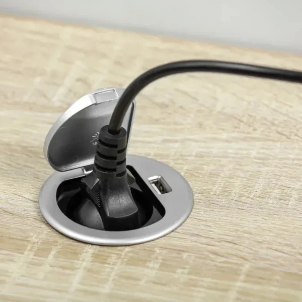 Мебельная розетка CHARGER MINI, Ø60 мм, 1хSHUKO, 1xUSB-A 2.4A, кабель 1.9 м, алюминий