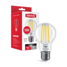 Лампа світлодіодна філаментна Maxus A60 FM 10W 4100K 220V E27 Clear