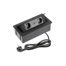 Розетка меблева GTV SOFT 2xSchuko, USB A+C, кабель живлення з вилкою, чорний (AE-PBSUC2GS-20NN)