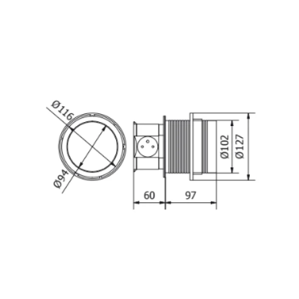 Мебельная розетка COMFORT, Ø100 мм, 4хSHUKO, кабель 1.5 м, алюминий