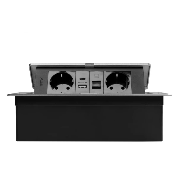 Мебельная розетка MULTISOFT, 2хSHUKO, USB A+C, RJ45, кабель 1.5 м, алюминий