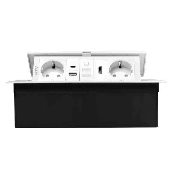 Меблева розетка GTV MULTISOFT, 2хSHUKO, USB A+C, RJ45, HDMI, кабель 1.5 м, білий
