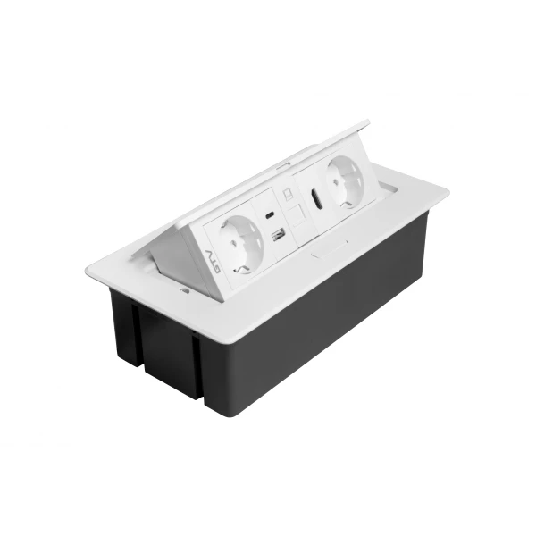 Меблева розетка GTV MULTISOFT, 2хSHUKO, USB A+C, RJ45, HDMI, кабель 1.5 м, білий