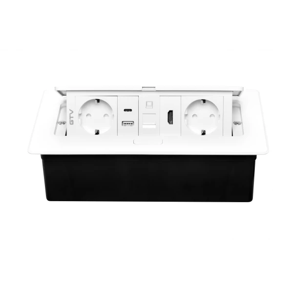 Меблева розетка GTV MULTISOFT, 2хSHUKO, USB A+C, RJ45, HDMI, кабель 1.5 м, білий