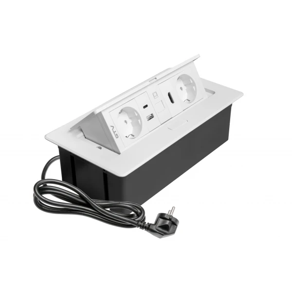 Меблева розетка GTV MULTISOFT, 2хSHUKO, USB A+C, RJ45, HDMI, кабель 1.5 м, білий