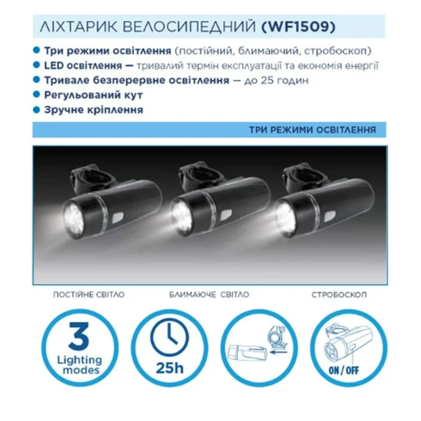 Ліхтар велосипедний Westinghouse LED WF1509-4LR03BP з лужними ААА батарейками в комплекті
