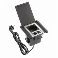 Подовжувач GTV врізний квадратний FLIP, 1xSCHUKO, 2xUSB A, 1xRJ45, 1xHDMI, кабель з вилкою 1,5м, чорний (AE-GM1SFLI-20)