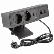 Подовжувач GTV прямокутний накладний BAR, 2xSCHUKO, 1xUSB A, 1xTYPE-C, 1xRJ45, 1xHDMI, кабель з вилкою 1,5м, чорний (AE-GM2SBAR-20)