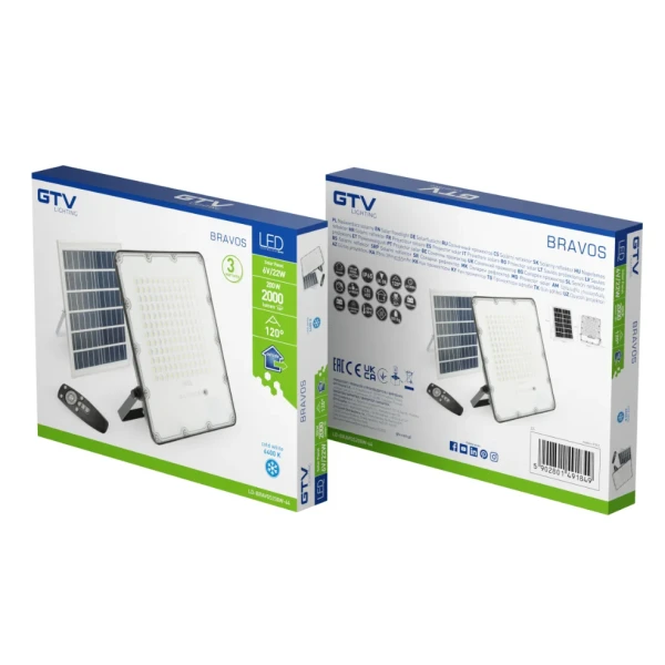 Прожектор GTV BRAVOS, сонячна панель, 200W, 6400K, IP65, 120°, на пульті (LD-BRAVOS200W-64)